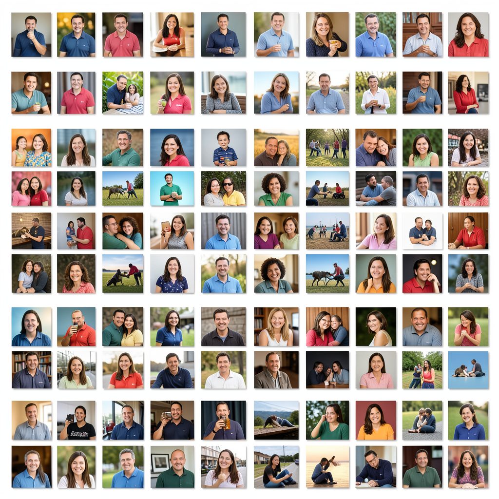 A grid of colorful thumbnail images arranged in neat rows, suggesting a browsable picture gallery with varied topics.